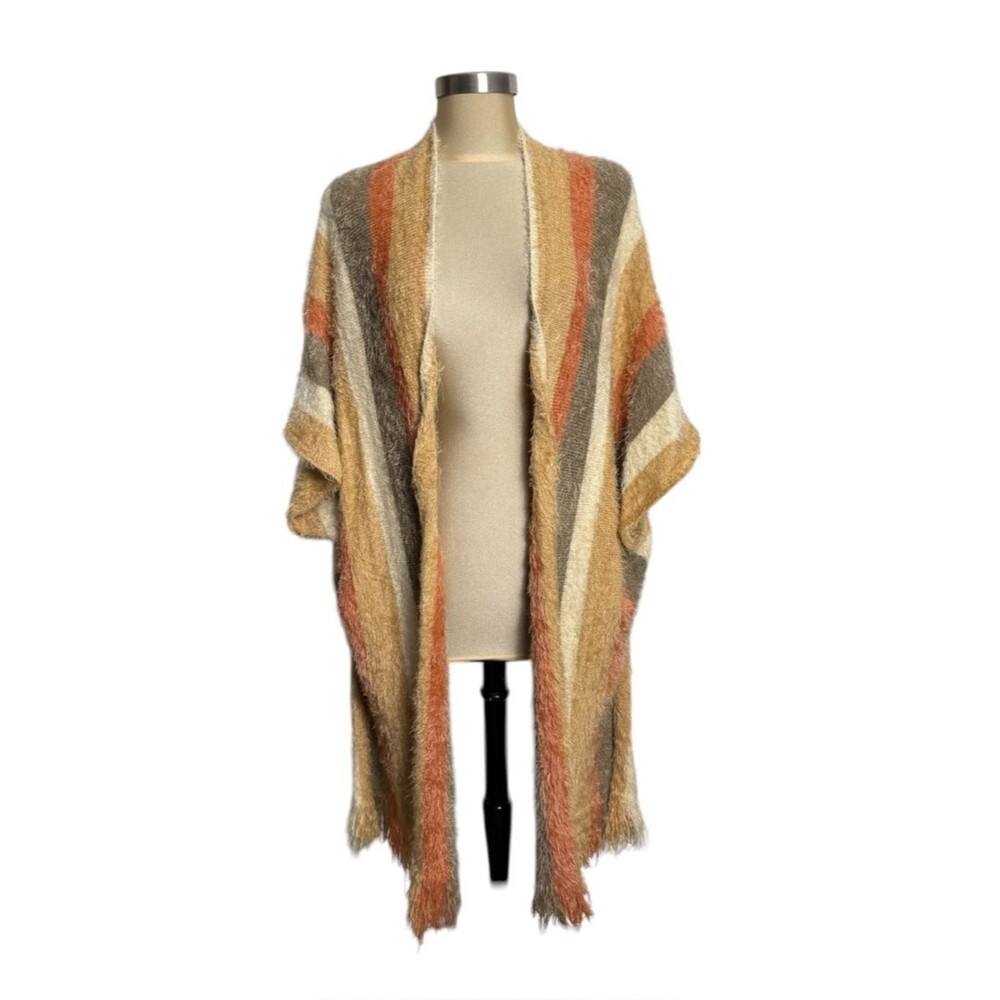 Kori America Eyelash Knit Poncho Fringe Shawl Wrap Western Boho 1X 2X